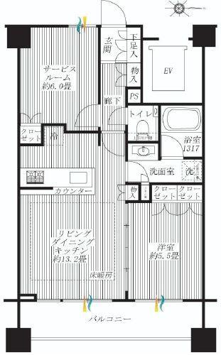 Floor plan. 1LDK+S, Price 33,800,000 yen, Occupied area 54.64 sq m , Balcony area 10.79 sq m