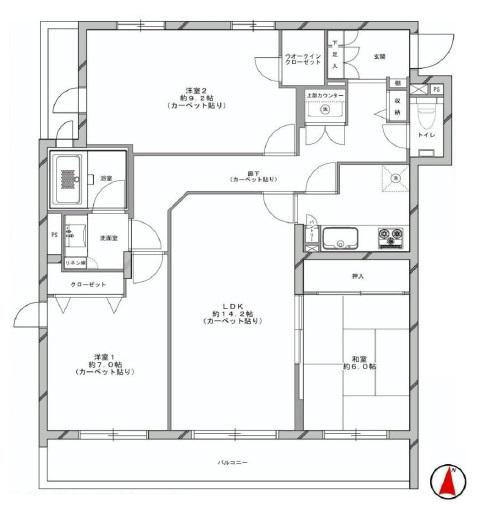 Floor plan. 3LDK, Price 38,800,000 yen, Occupied area 87.99 sq m , Balcony area 9.3 sq m