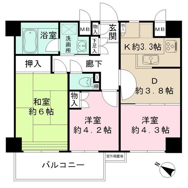 Floor plan. 3DK, Price 19,800,000 yen, Occupied area 53.44 sq m , Balcony area 6.75 sq m