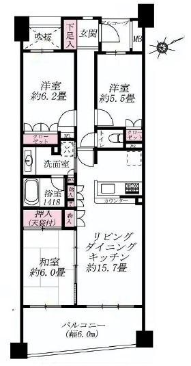 Floor plan. 3LDK, Price 43,800,000 yen, Occupied area 76.05 sq m , Balcony area 12.67 sq m