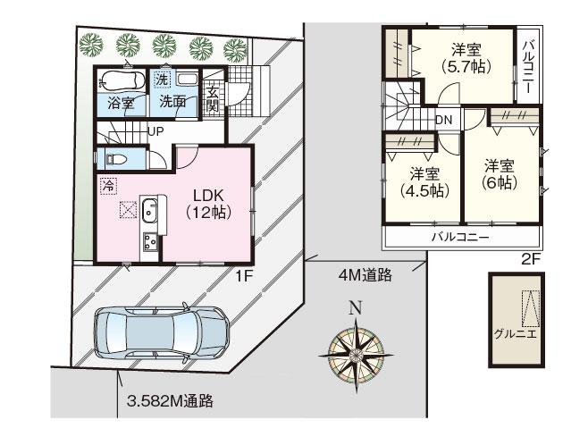 Floor plan. 35,800,000 yen, 3LDK, Land area 85.96 sq m , Building area 68.04 sq m