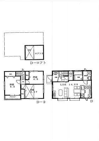 Floor plan. (D Building), Price 45,300,000 yen, 3LDK, Land area 115.09 sq m , Building area 74.16 sq m
