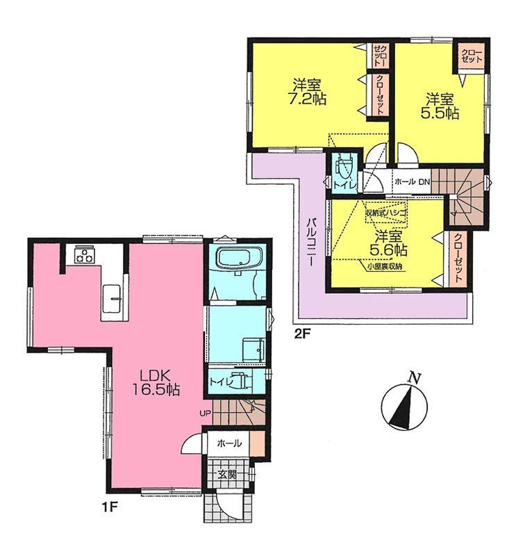 Floor plan. 36,800,000 yen, 3LDK, Land area 78.5 sq m , Building area 77.75 sq m Hoya New construction