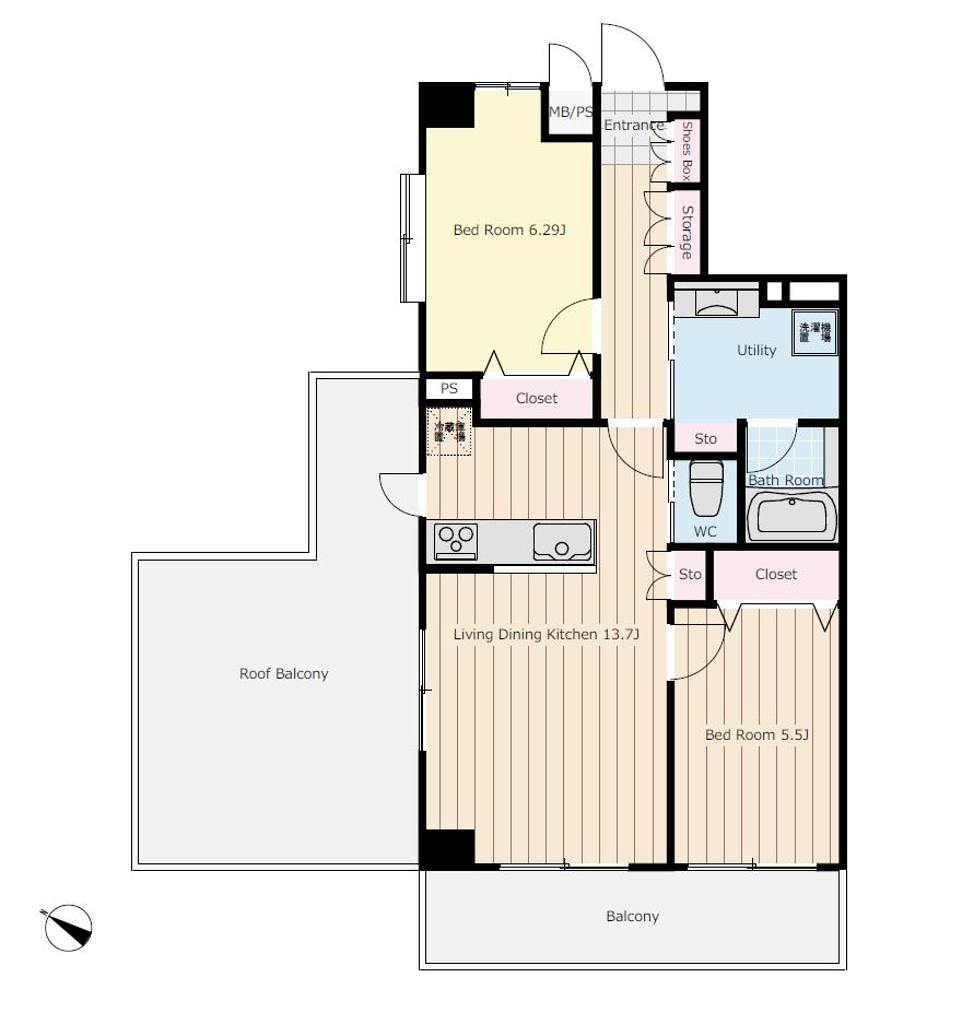 Floor plan. 2LDK, Price 35,800,000 yen, Footprint 61 sq m , Balcony area 8.4 sq m
