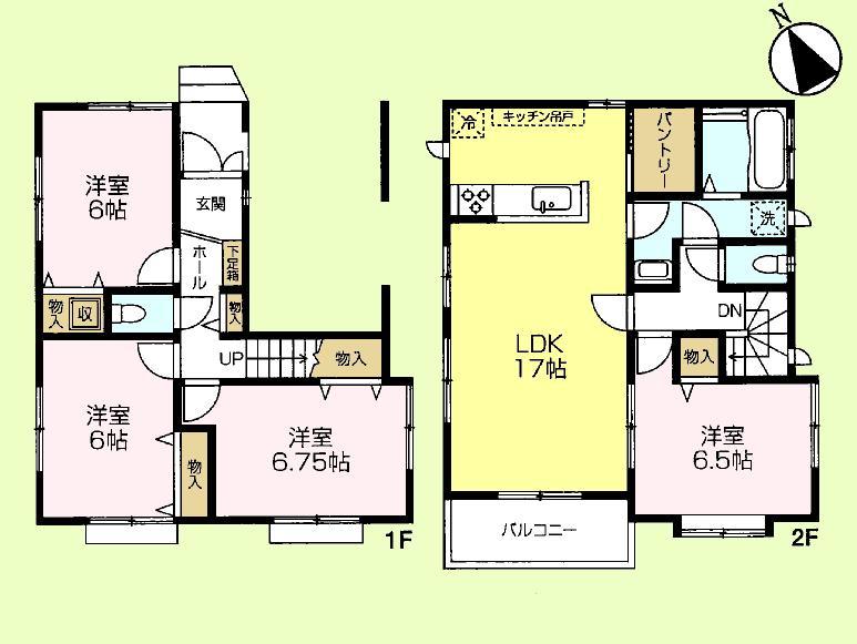 Floor plan. (1 Building), Price 52,500,000 yen, 4LDK, Land area 95.25 sq m , Building area 99.16 sq m