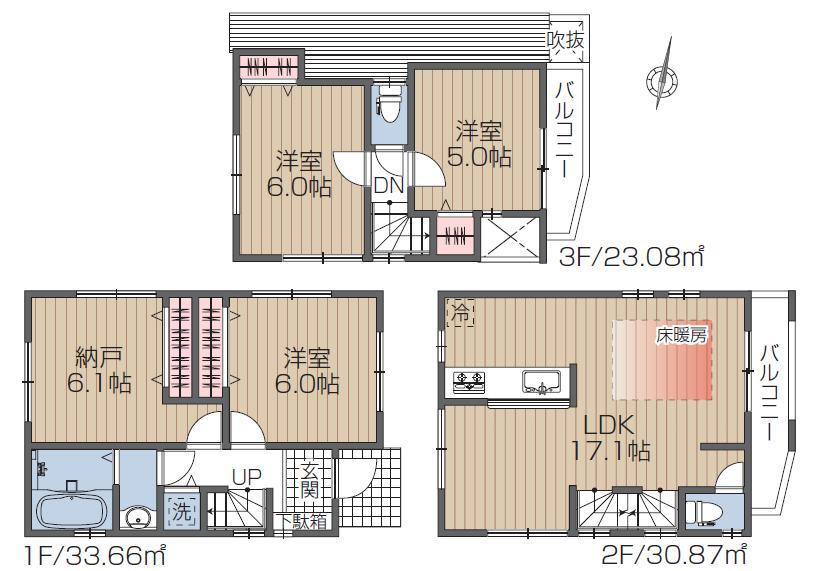 Floor plan. (A Building), Price 43,800,000 yen, 4LDK, Land area 75.02 sq m , Building area 87.61 sq m