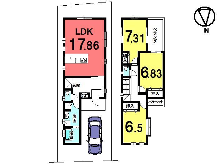 Floor plan. 44,800,000 yen, 3LDK, Land area 87.41 sq m , Building area 93.46 sq m