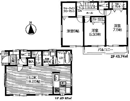 Floor plan. 41,800,000 yen, 3LDK, Land area 91.75 sq m , 3LDK of good floor plan of the building area 86.67 sq m usability! ! 18.25 Pledge of spacious living! !