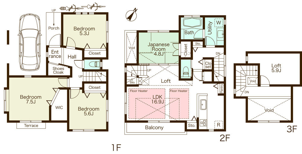 Floor plan. 59,800,000 yen, 4LDK, Land area 89.92 sq m , Building area 105.93 sq m LDK 16.9 tatami Loft 5.9 tatami Shoes cloak rooms