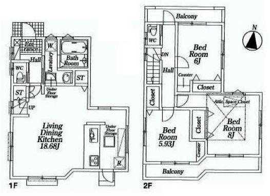 Floor plan. 51,800,000 yen, 3LDK, Land area 88.17 sq m , Building area 88.08 sq m