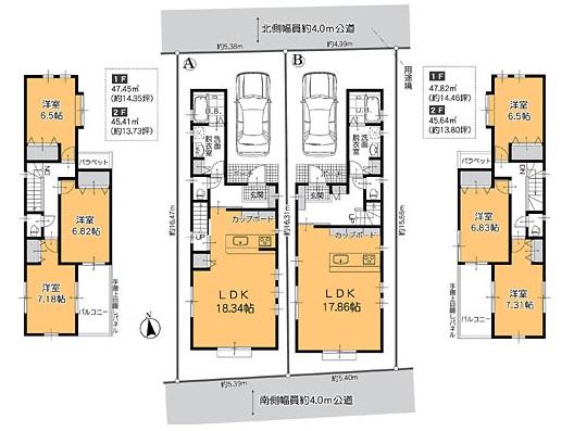 Floor plan. 42,800,000 yen, 3LDK, Land area 88.18 sq m , Building area 92.8 sq m this time of the A Building is 42,800,000 yen, B Building is 44,800,000 yen.