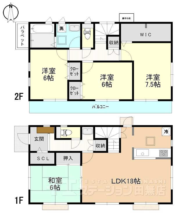 Compartment view + building plan example. Building plan example, Land price 53,800,000 yen, Large 4LDK of land area 128.05 sq m building area 109.06m2, Price is 15 million yen Asakawa Home construction of the reference plan of.