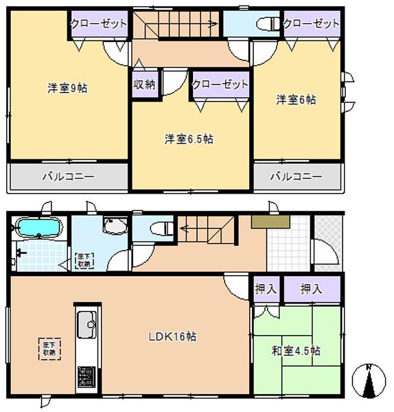 Floor plan. 53,800,000 yen, 4LDK, Land area 112.59 sq m , It is a large 4LDK of building area 101.84 sq m building area 101.84 sq m.  Zenshitsuminami direction and become, Good per yang. 