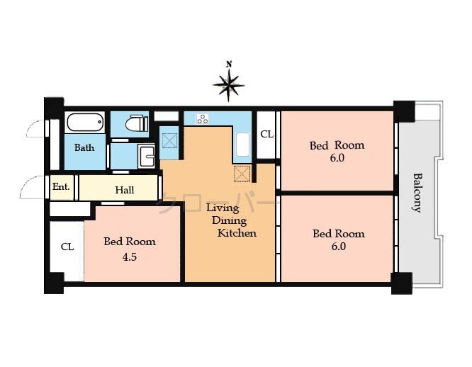 Floor plan. 3LDK, Price 21.9 million yen, Occupied area 59.12 sq m , Balcony area 6.61 sq m