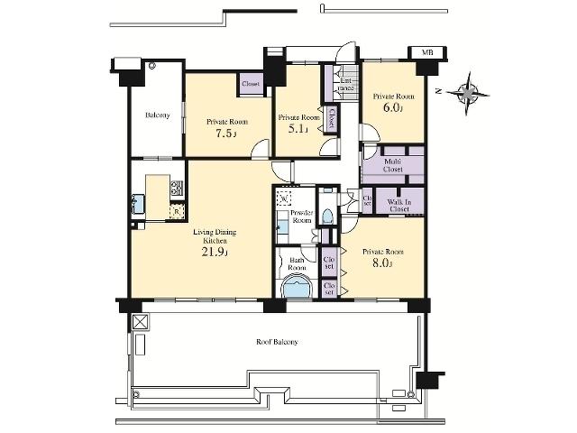 Floor plan. 4LDK, Price 45 million yen, Footprint 110.83 sq m Park West Tokyo West block Floor