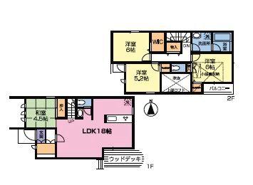 Floor plan. 58,800,000 yen, 4LDK, Land area 107.41 sq m , Building area 95.64 sq m Hibarigaoka New construction