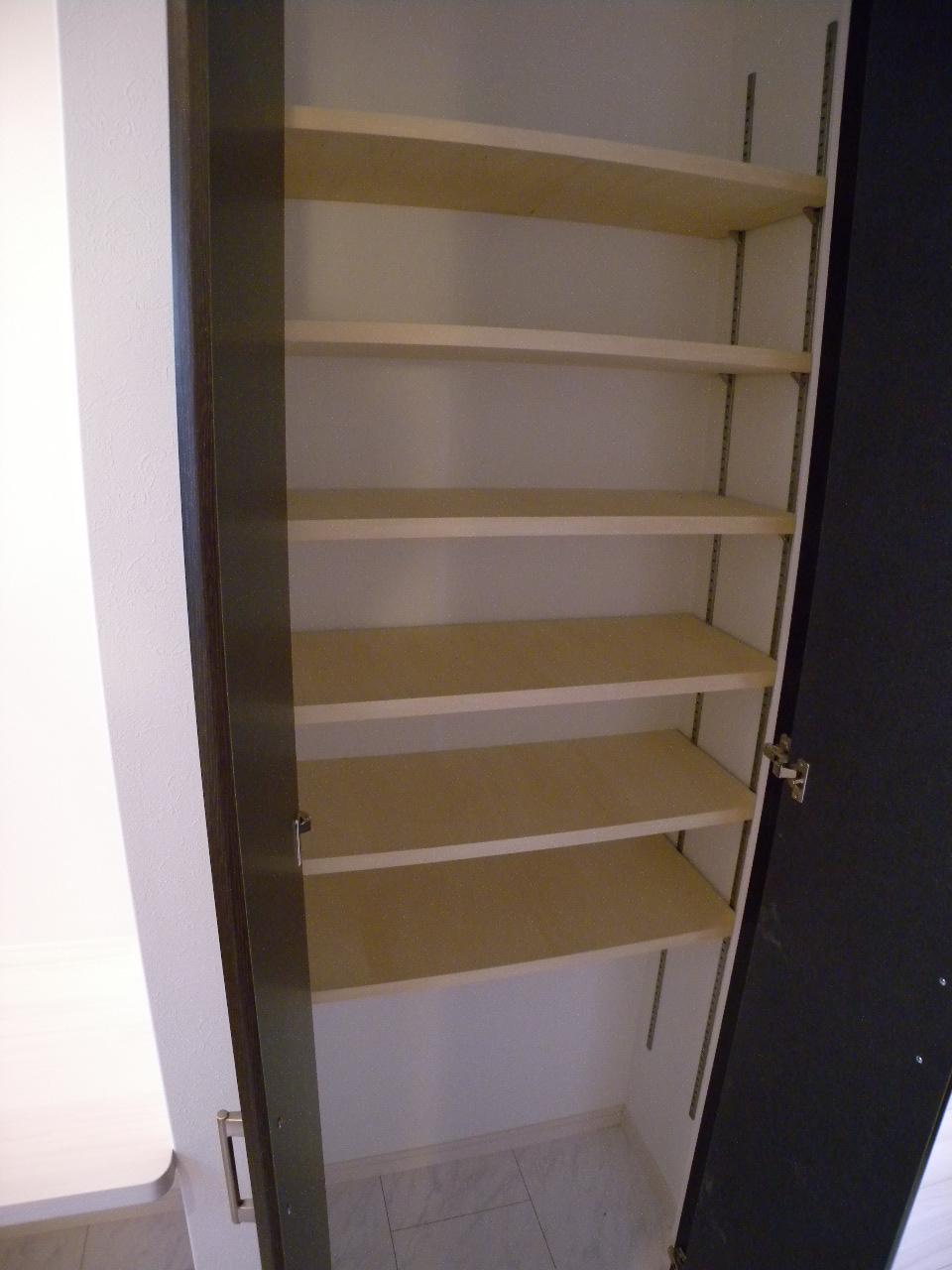 Wash basin, toilet. Washroom storage