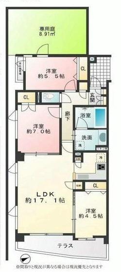 Floor plan. 3LDK, Price 28,400,000 yen, Occupied area 75.39 sq m , Balcony area 13.14 sq m