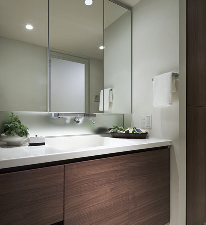 Bathing-wash room.  [Rakumoa ・ dresser] Beautiful without integrally formed to seam the counter and bowl "Rakumoa ・ dresser".