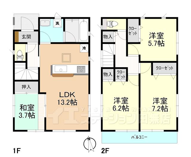 Floor plan. 39,800,000 yen, 4LDK, Land area 97.6 sq m , Gross building area 85.8 sq m Japanese-style room in 1F, Storage beauty with a housed in each room