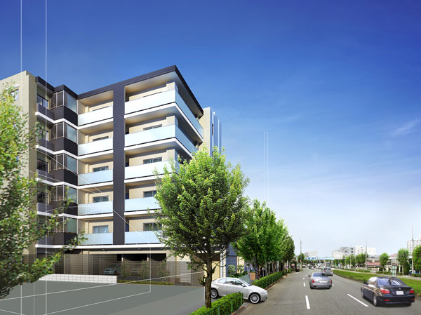 Shared facilities.  [Exterior - Rendering] 3LDK center to meet diverse lifestyle. Facing south ・ Corner dwelling unit rate of 80 percent, Highly independent plan and each floor up to 4 units. Pleasant light and wind, Full of a feeling of opening all 21 House. Born residence for a brighter family.