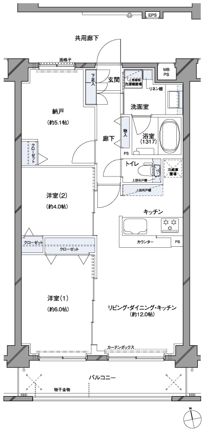 Floor: 2LDK + S, the occupied area: 59.37 sq m