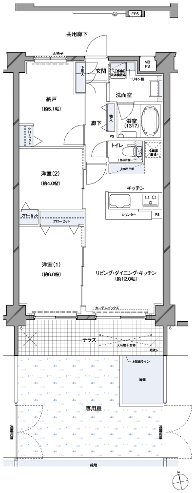 Floor: 2LDK + S, the occupied area: 59.37 sq m