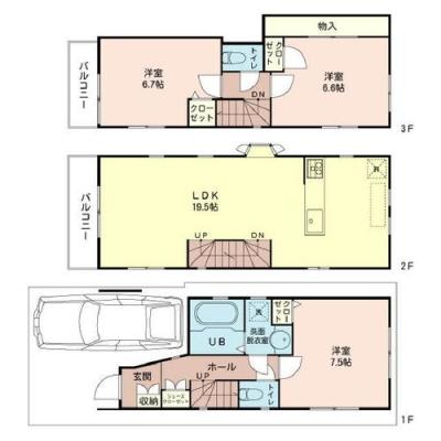 Floor plan. (B Building), Price 39,800,000 yen, 3LDK, Land area 56.93 sq m , Building area 99.22 sq m