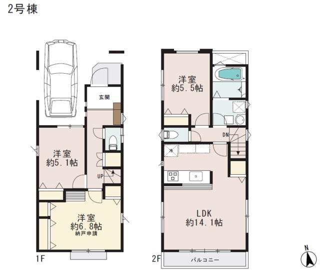 Floor plan. (Building 2), Price 34,800,000 yen, 3LDK, Land area 75 sq m , Building area 79.87 sq m