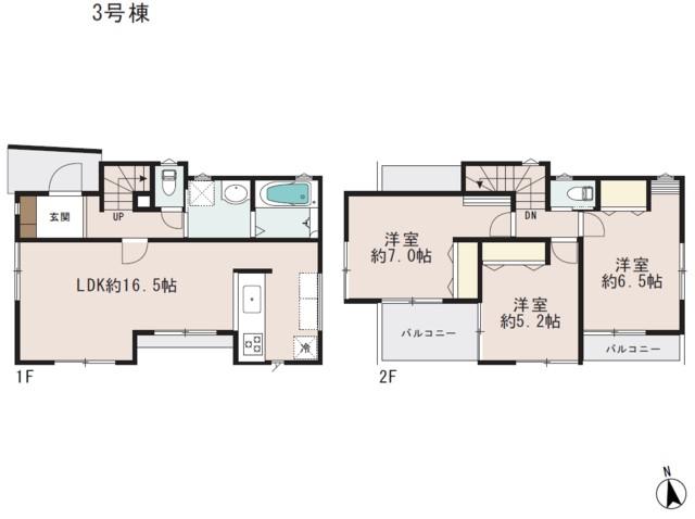 Floor plan. (3 Building), Price 37,800,000 yen, 3LDK, Land area 80 sq m , Building area 82.21 sq m
