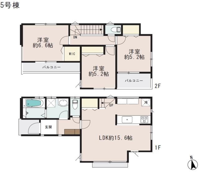 Floor plan. (5 Building), Price 37,800,000 yen, 3LDK, Land area 80 sq m , Building area 80.35 sq m