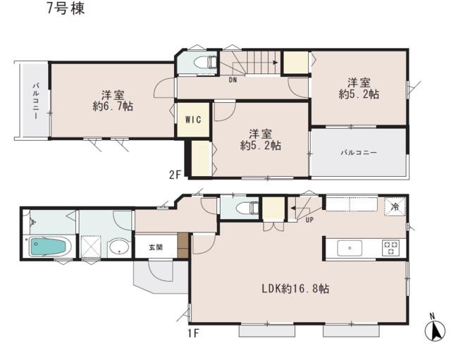 Floor plan. (7 Building), Price 39,800,000 yen, 3LDK, Land area 88.98 sq m , Building area 80.91 sq m