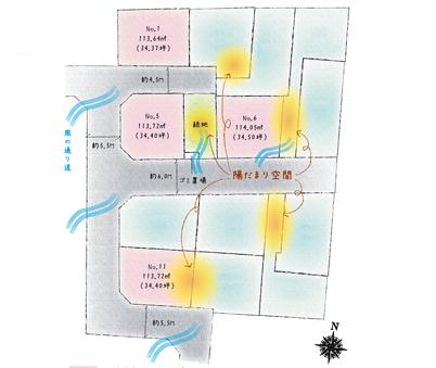 The entire compartment view development within the compartment road of spread of 5.5m and 6.0m width are in place (except for some) ensure the road width that Surechigae people and vehicles have a clear. Also, It has secured Kazenotoorimichi and Sunny space, such as planned green space