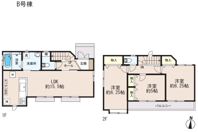 Floor plan. (B Building), Price 36,800,000 yen, 3LDK, Land area 100 sq m , Building area 79.63 sq m