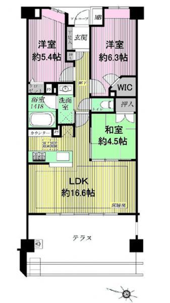 Floor plan. 3LDK, Price 32,800,000 yen, Occupied area 70.48 sq m , Balcony area 17.83 sq m