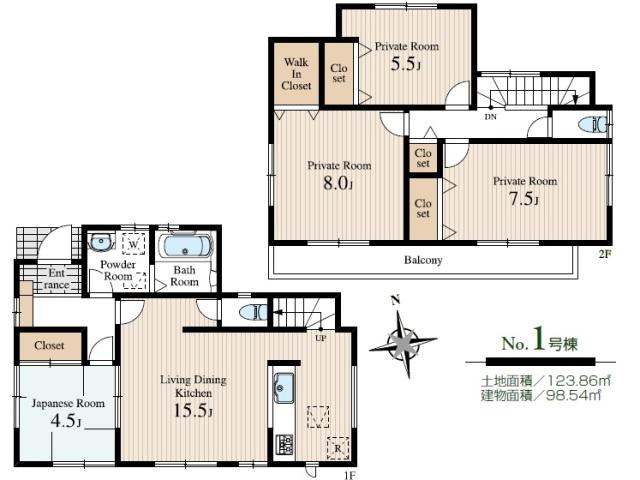 Floor plan. 39,800,000 yen, 4LDK, Land area 123.86 sq m , Building area 98.54 sq m Libreville Garden. Floor plan