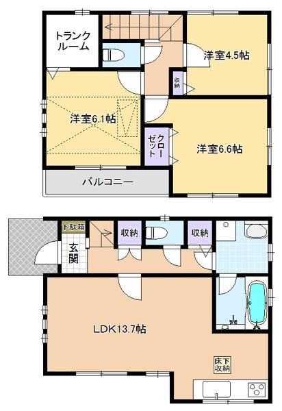 Floor plan. (Building 2), Price 42,800,000 yen, 3LDK, Land area 113.21 sq m , Building area 75.73 sq m