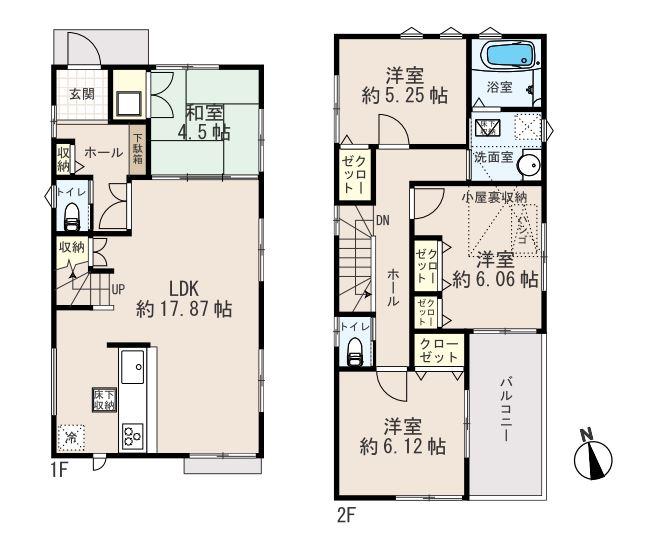 Floor plan. (1 Building), Price 46,300,000 yen, 4LDK, Land area 135.16 sq m , Building area 95.16 sq m