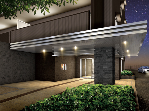 Buildings and facilities. Roof with enhanced design properties will not let more highlights the presence. Consideration of the safety to the entrance hall from the gentle slope of Fusha separation. Is Seiga space to switch between dynamic and static, Gently celebrates your return. (Entrance Rendering)