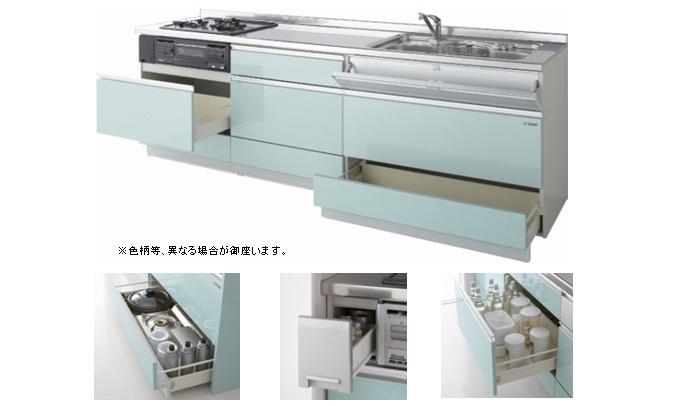 Power generation ・ Hot water equipment. Ease of use of simple door split to show me the space and clean, Functionality, Stylish design. It was in each of the lifestyle, It is the kitchen of the new module. ※ Countertops will be artificial marble. (Stainless steel for the sink)