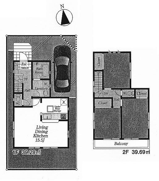 Floor plan. (1 Building), Price 39,800,000 yen, 3LDK, Land area 91.38 sq m , Building area 78.97 sq m