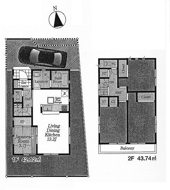 Floor plan. (Building 2), Price 39,800,000 yen, 4LDK, Land area 97.65 sq m , Building area 85.86 sq m