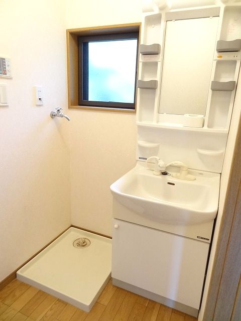 Washroom. Wide washroom of with window, Shower
