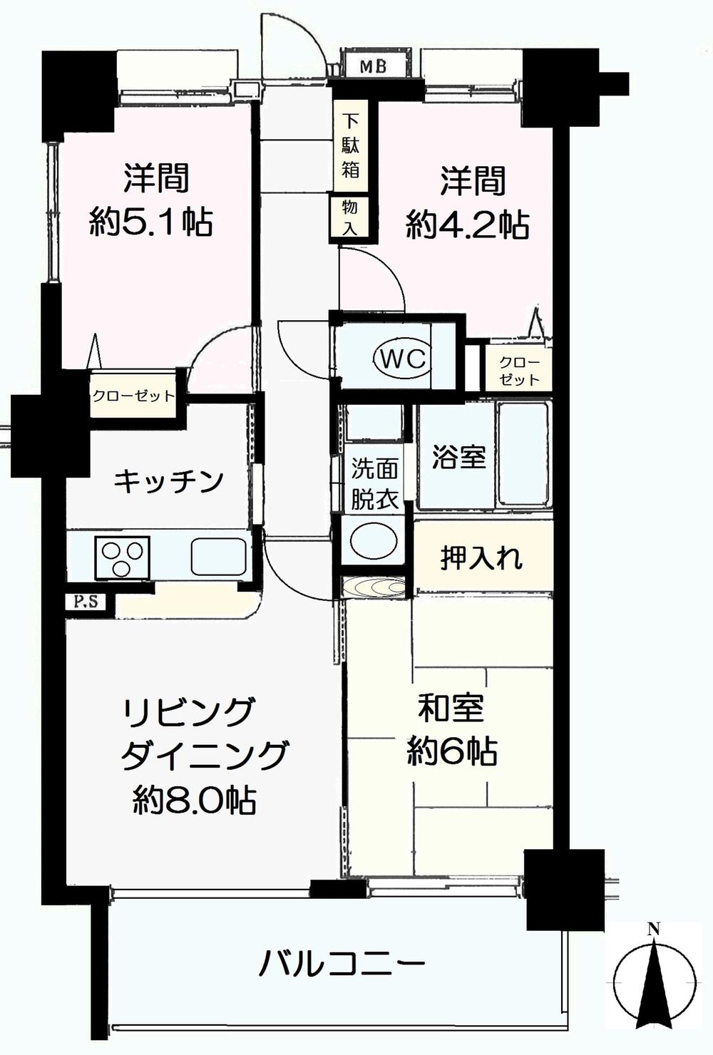 Floor plan. 3LDK, Price 10.8 million yen, Occupied area 58.31 sq m , Balcony area 8.4 sq m