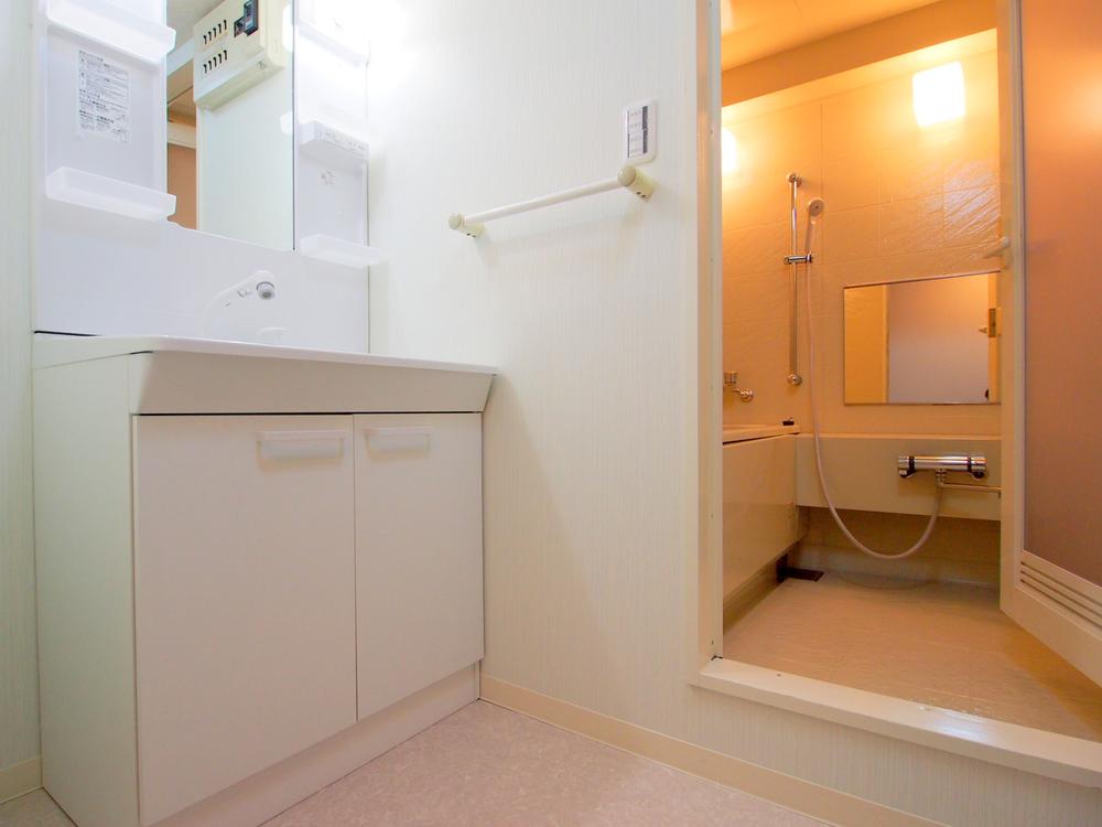 Wash basin, toilet. Washroom