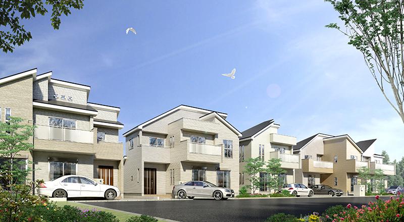 Cityscape Rendering. New streets is born in Ome Kawabe-cho. All building car space two Allowed! 