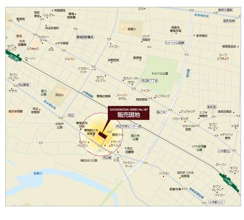 Local guide map. It is JR Ome Line "Kawabe" station and "tenant" location that can be a train station. 