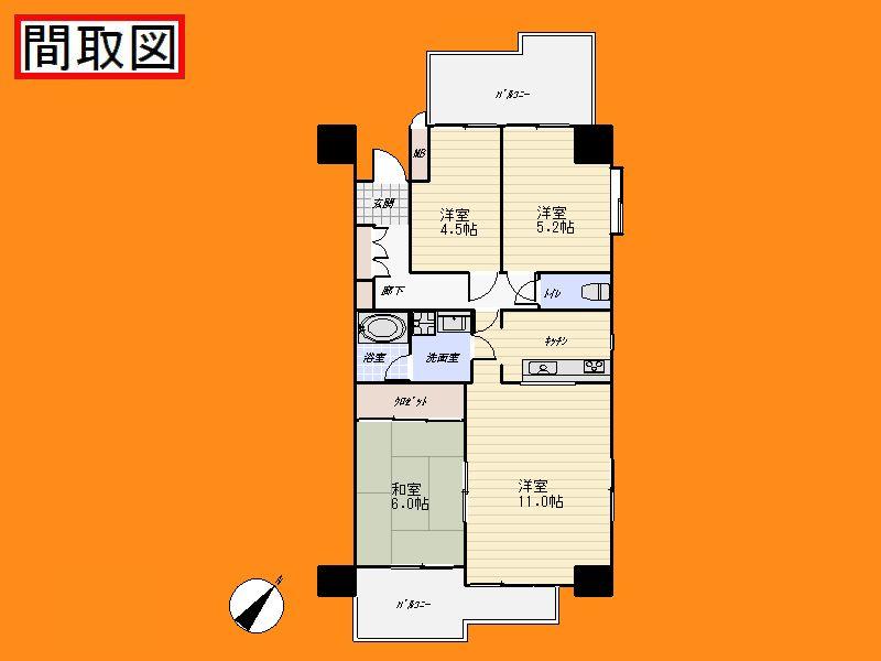 Floor plan. 3LDK, Price 13.8 million yen, Occupied area 71.83 sq m , Balcony area 10.63 sq m