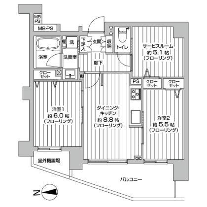 Floor plan. 2DK + S (storeroom), Price 17.8 million yen, Occupied area 56.06 sq m , Balcony area 9.19 sq m