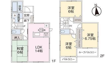 Floor plan. (1 Building), Price 33,800,000 yen, 4LDK, Land area 125.62 sq m , Building area 93.57 sq m